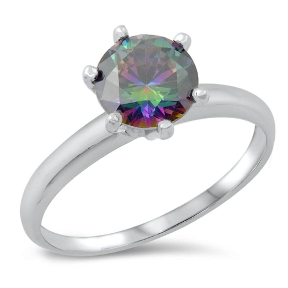 Sterling Silver Rhodium Plated CZ Solitaire Ring